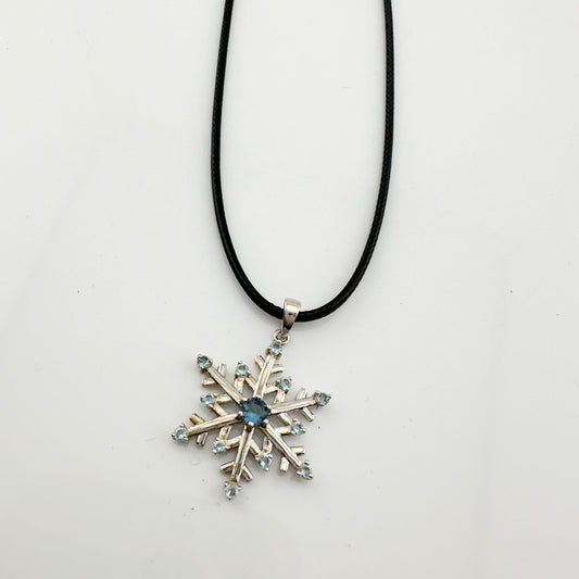 Fun and Festive London Blue Topaz Snowflake Necklace