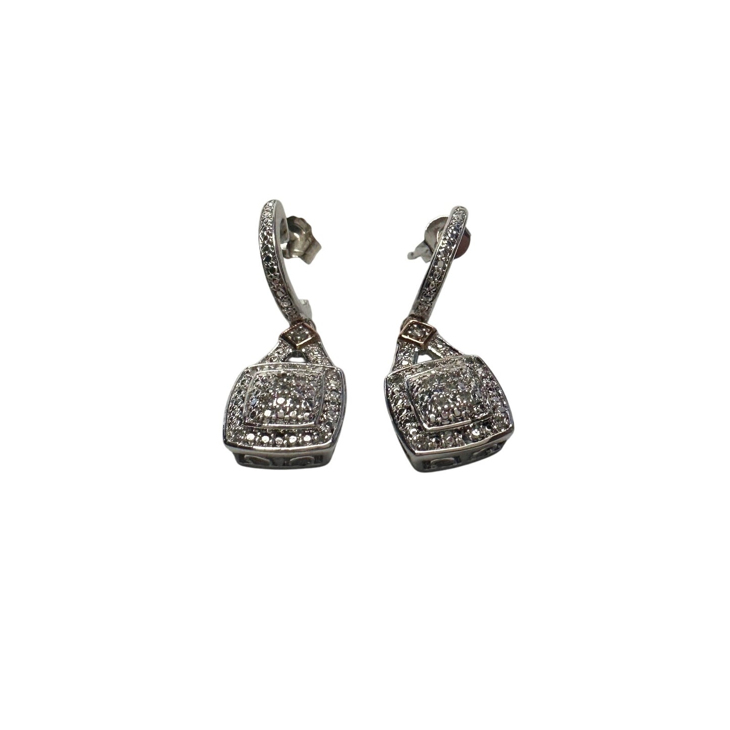 1/4 Carat Diamond Cushion Cut Dangle Earrings -Rhodium Plated Brass