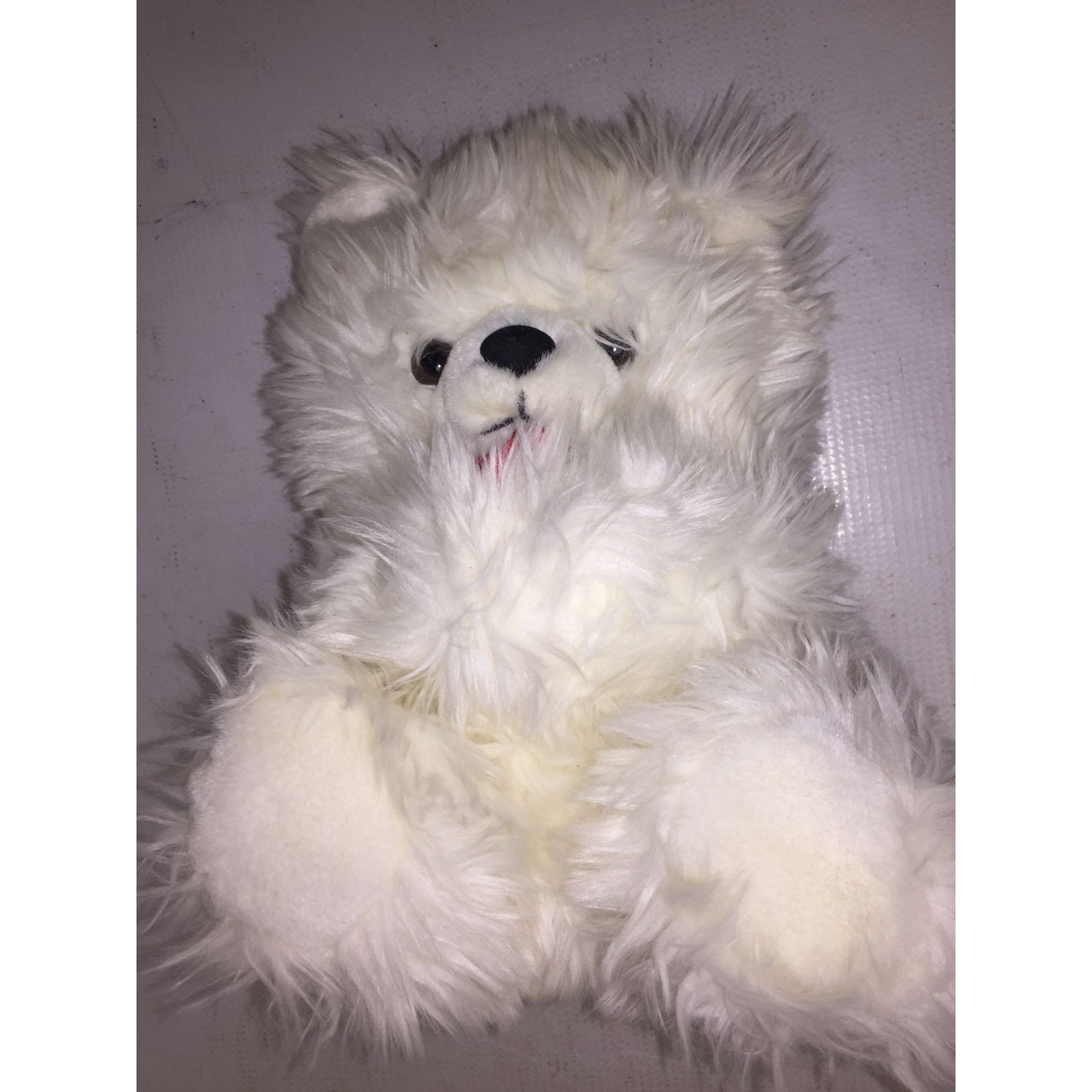 Vintage White Stuffed Animal Bear in GANZ Webkinz knapsack carrier