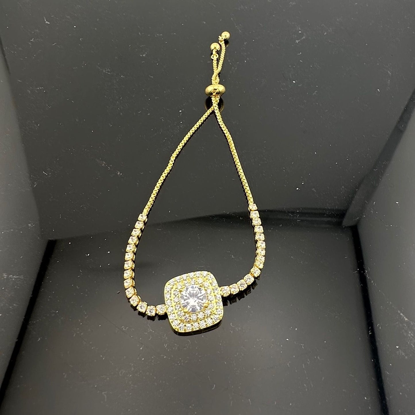 14kt Gold Plated Bolo Bracelet with 4.5 Carat White Topaz Gemstones