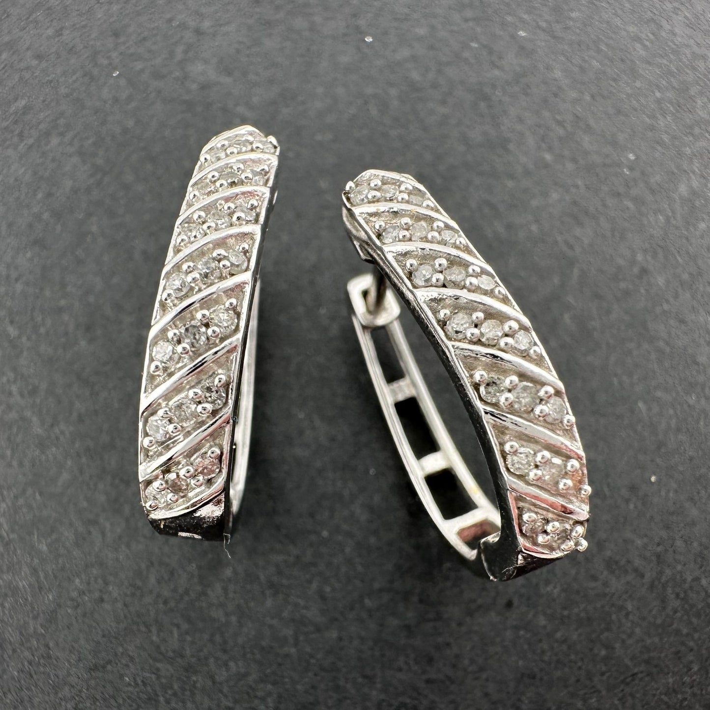 Beautiful 1/4 Carats Diamond Wave Hoop Earrings - Sterling Silver - Natural Diamonds