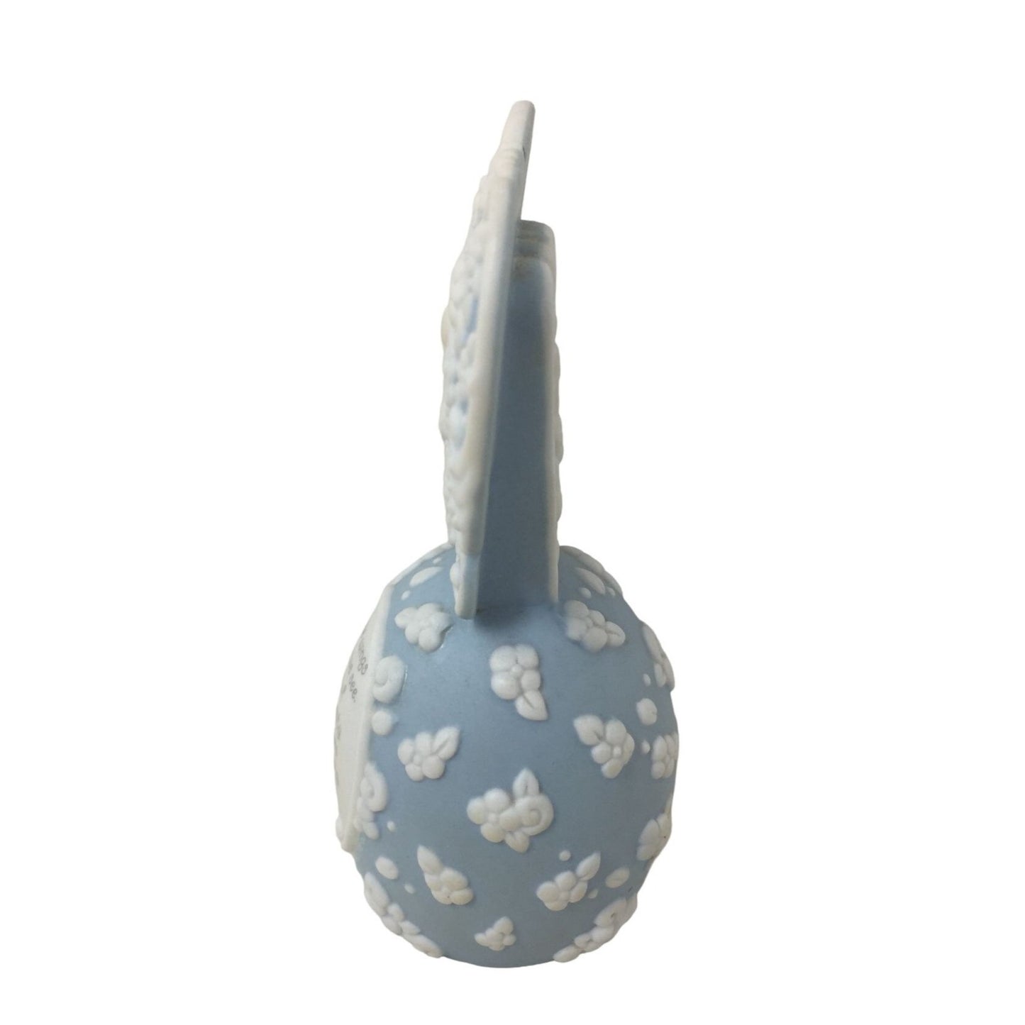 Ceramic Blue/White Butterfly Handbell with Angel and Flowers and Religious Quote