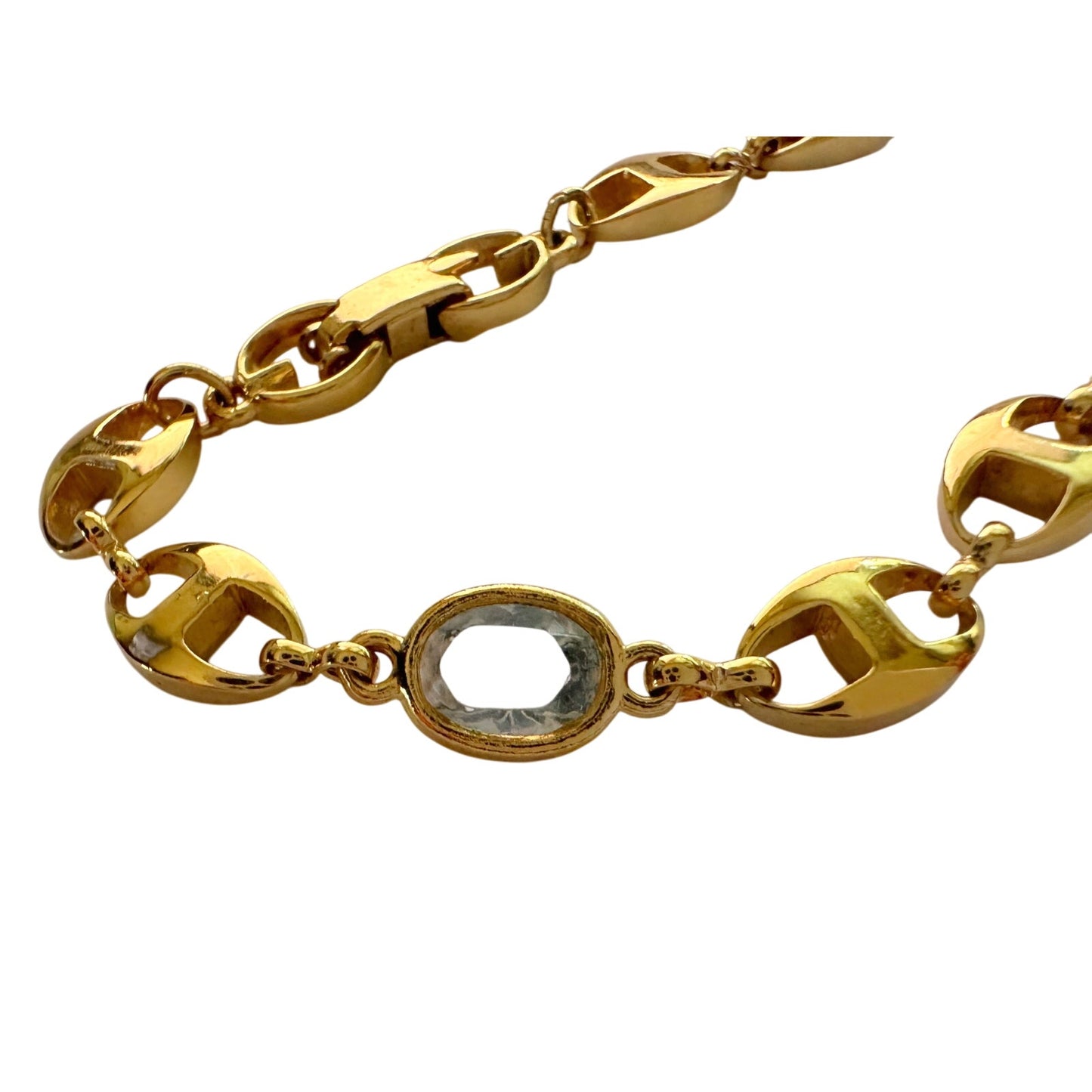 Givenchy Oval Mirrored Gs Gold Plate Bracelet with Clear Gemstones