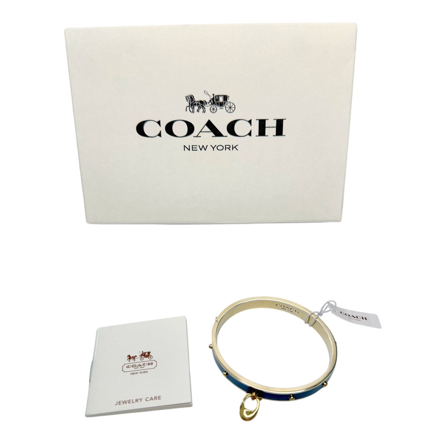 Coach Enamel Riveted Signature C Hinge Bangle Bracelet Teal Green- NWT