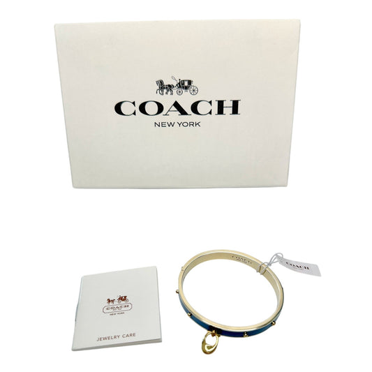 Coach Enamel Riveted Signature C Hinge Bangle Bracelet Teal Green- NWT