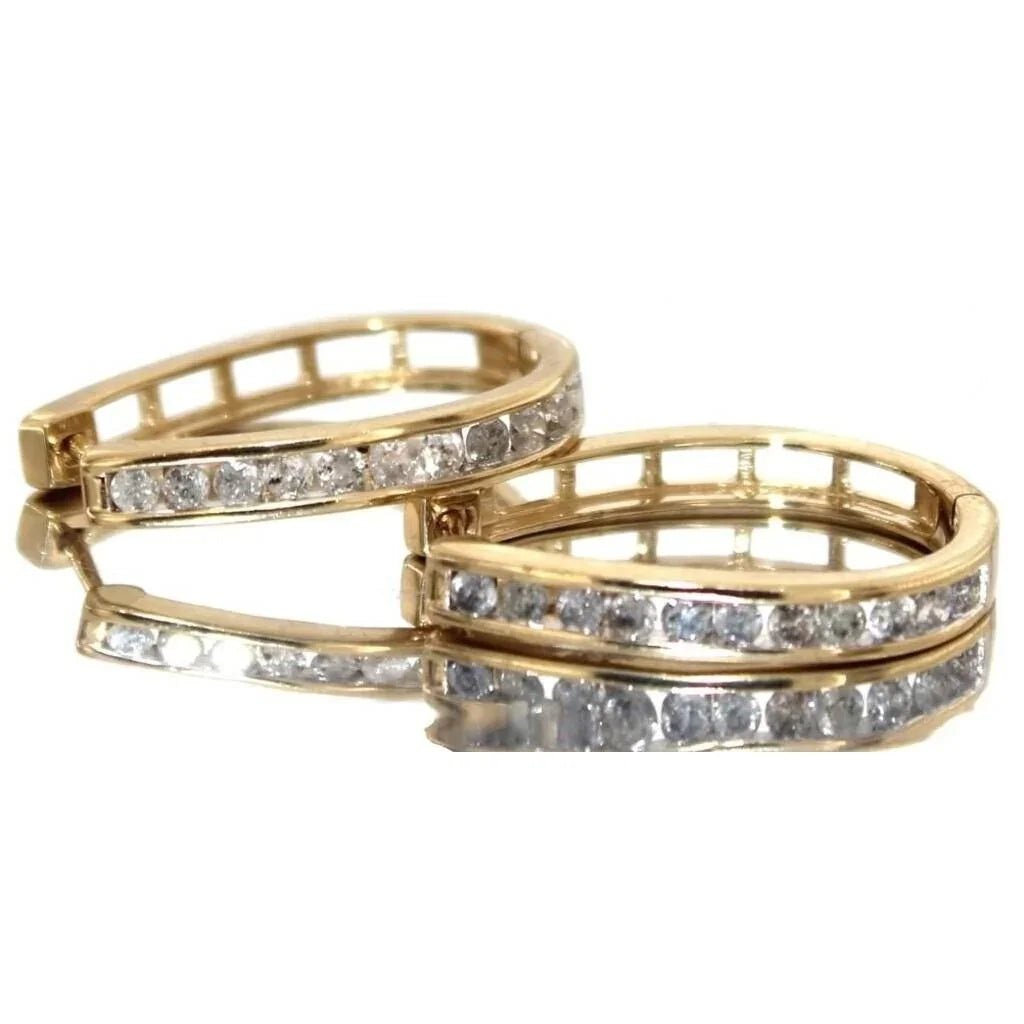 1.00 Carat Natural Diamond Hoop Earrings Gold Plate over Sterling Silver - Unbranded - Earrings - A+ Stuff