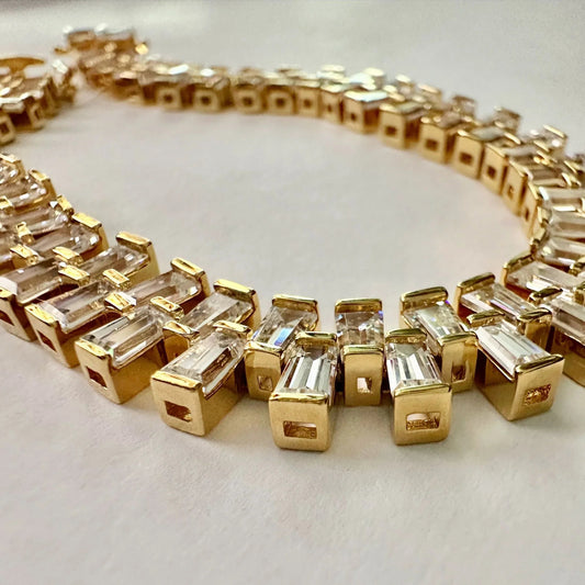 10.00 Carat Lab Created White Topaz Baguette Bracelet in Sterling w 14kt Gold Overlay - Bracelet - A+ Stuff