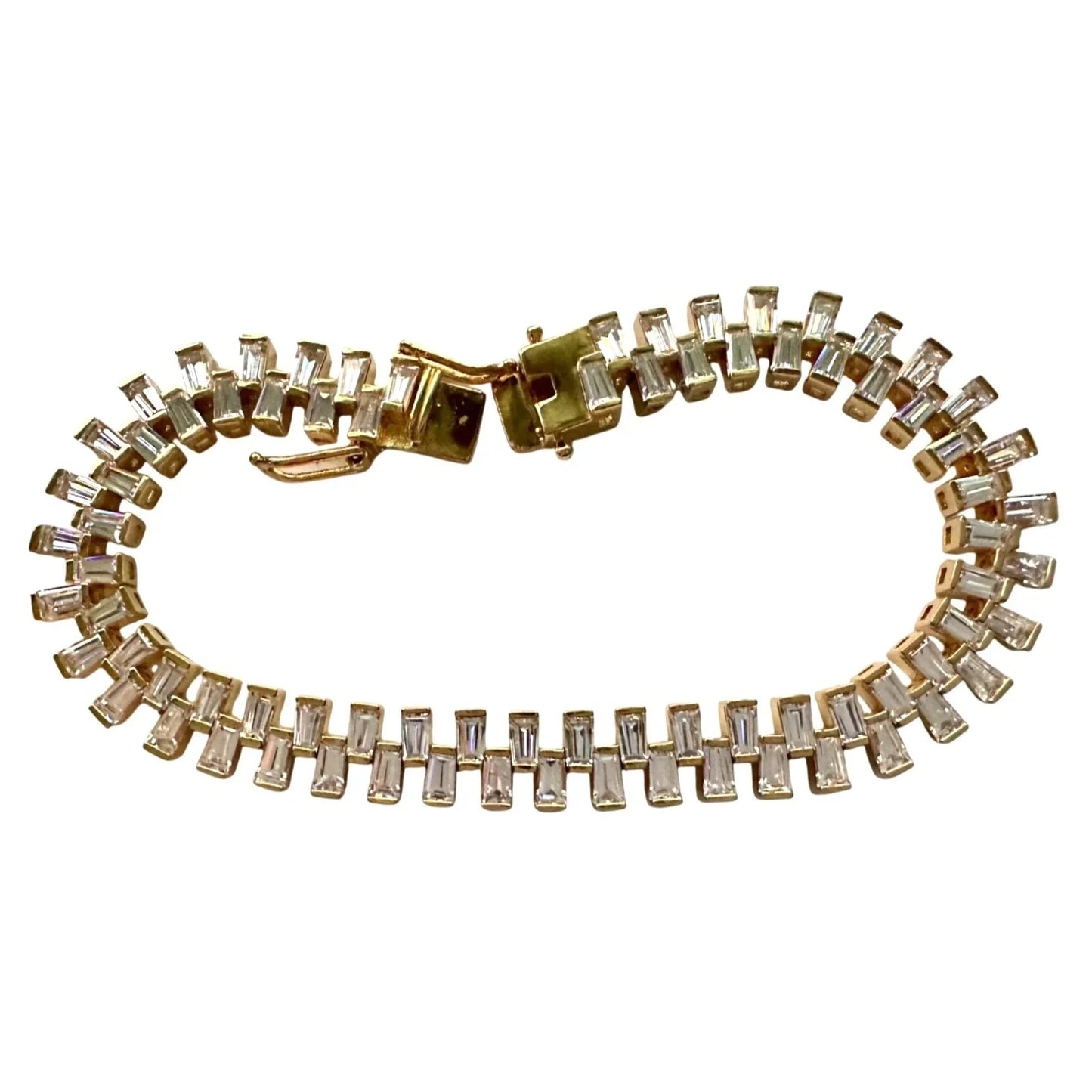 10.00 Carat Lab Created White Topaz Baguette Bracelet in Sterling w 14kt Gold Overlay - Bracelet - A+ Stuff