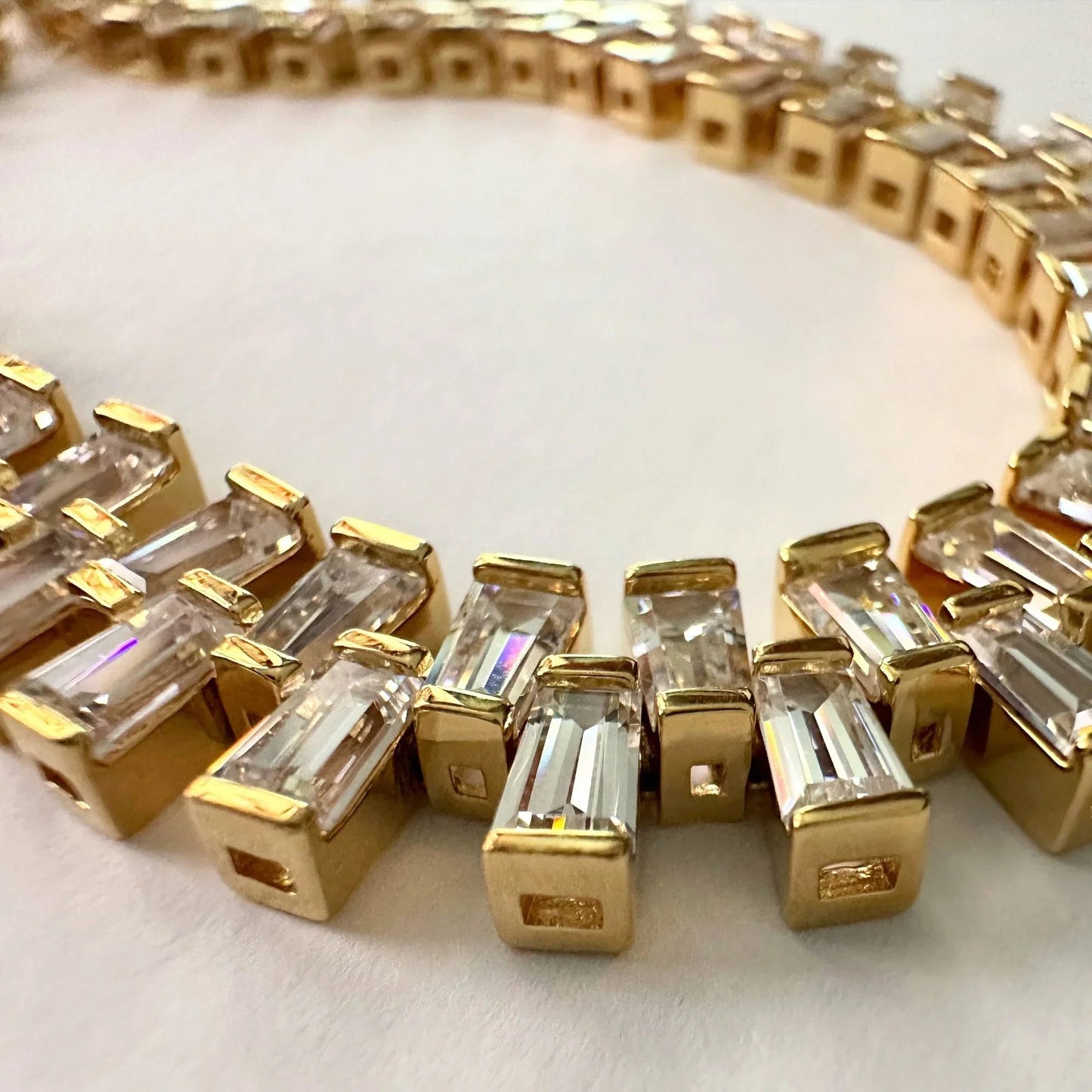 10.00 Carat Lab Created White Topaz Baguette Bracelet in Sterling w 14kt Gold Overlay - Bracelet - A+ Stuff