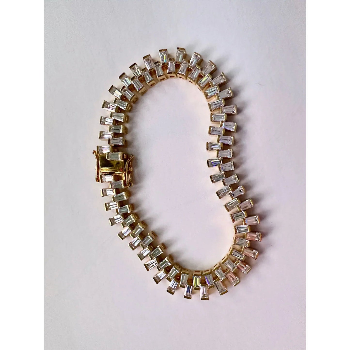 10.00 Carat Lab Created White Topaz Baguette Bracelet in Sterling w 14kt Gold Overlay - Bracelet - A+ Stuff