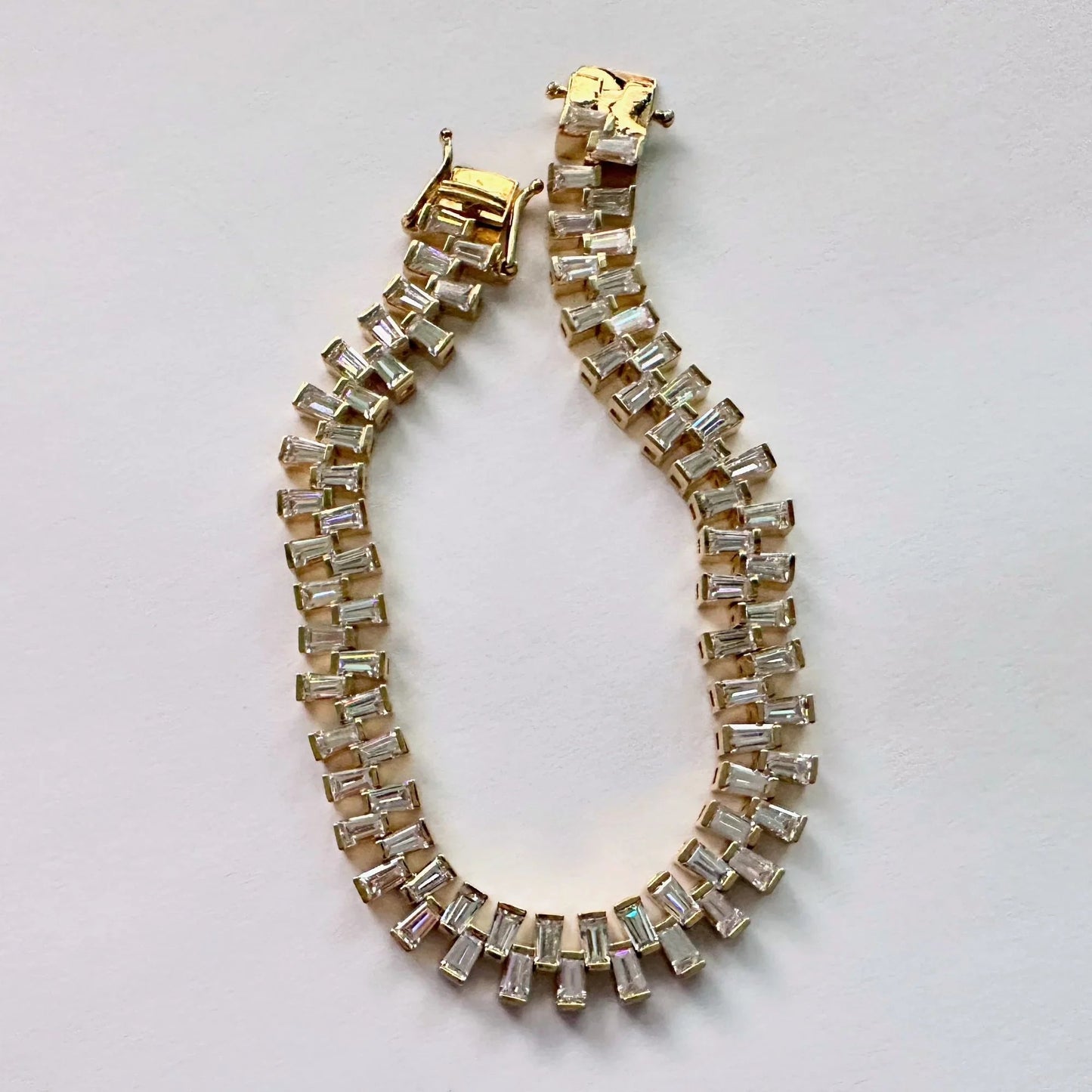 10.00 Carat Lab Created White Topaz Baguette Bracelet in Sterling w 14kt Gold Overlay - Bracelet - A+ Stuff