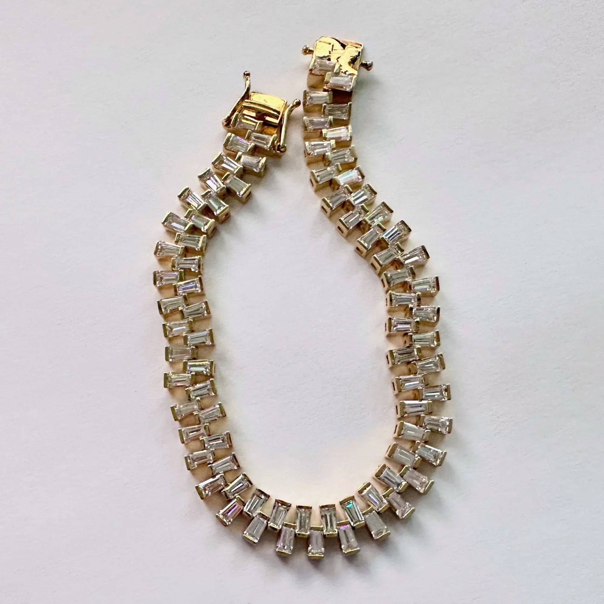 10.00 Carat Lab Created White Topaz Baguette Bracelet in Sterling w 14kt Gold Overlay - Bracelet - A+ Stuff