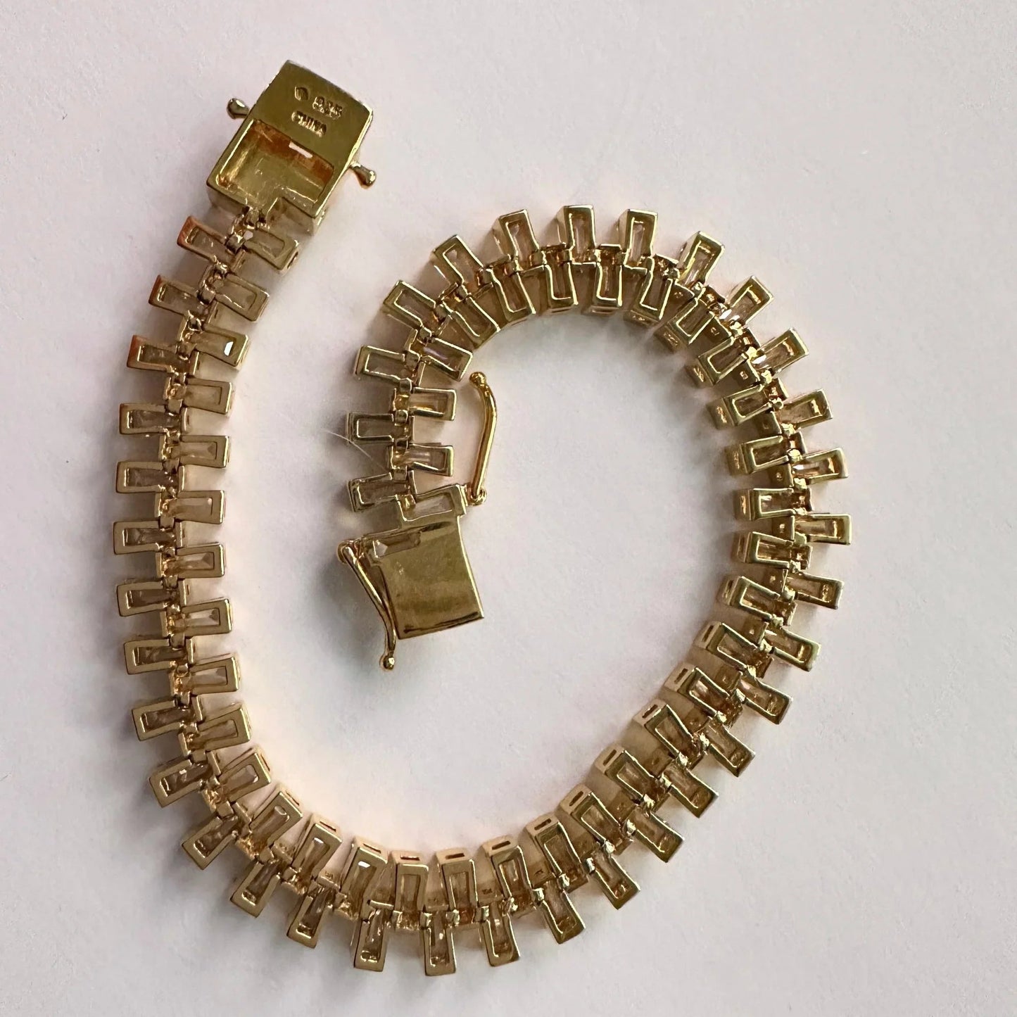 10.00 Carat Lab Created White Topaz Baguette Bracelet in Sterling w 14kt Gold Overlay - Bracelet - A+ Stuff