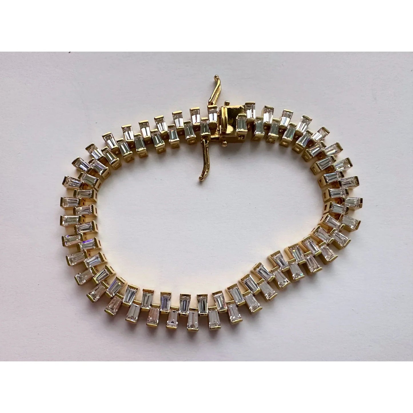 10.00 Carat Lab Created White Topaz Baguette Bracelet in Sterling w 14kt Gold Overlay - Bracelet - A+ Stuff