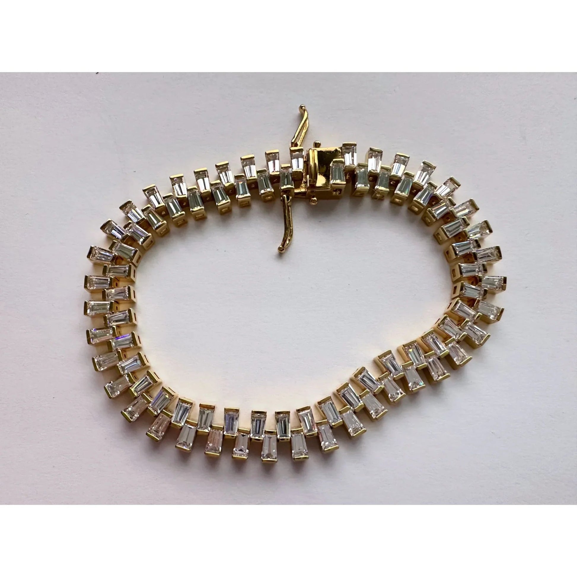 10.00 Carat Lab Created White Topaz Baguette Bracelet in Sterling w 14kt Gold Overlay - Bracelet - A+ Stuff