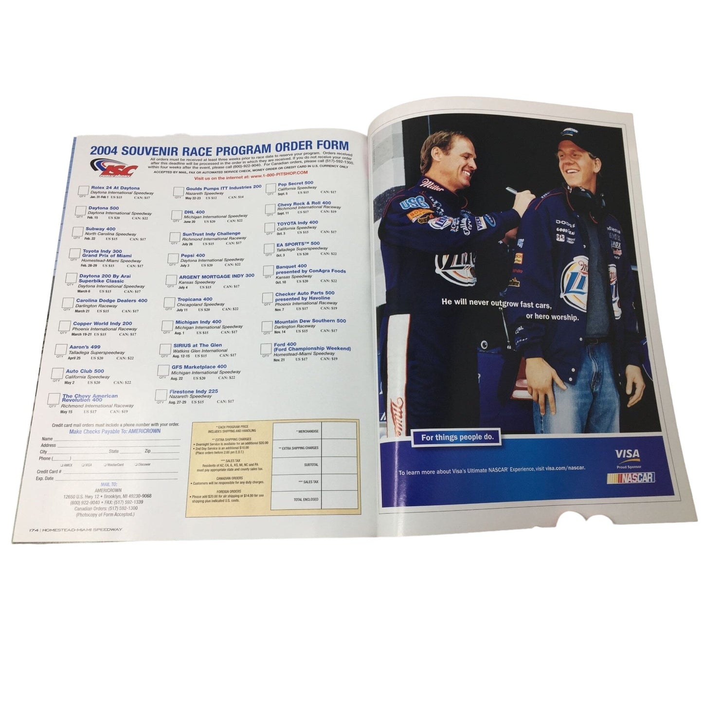 NASCAR 2004 Ford 400 Collectible Racing Program - Greg Biffle win Homestead