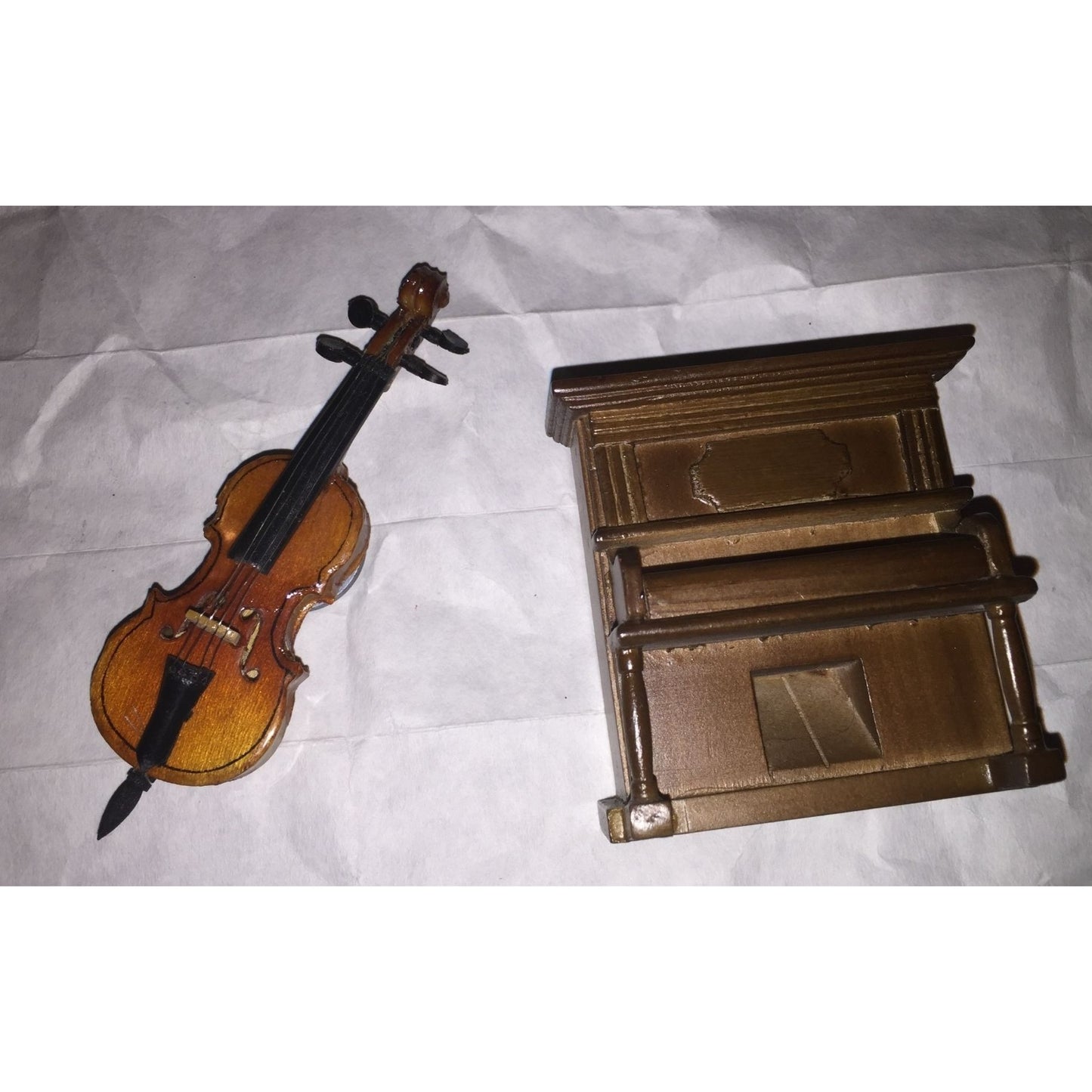 Vintage Miniature Wooden Instrument Magnets- Violin and Piano