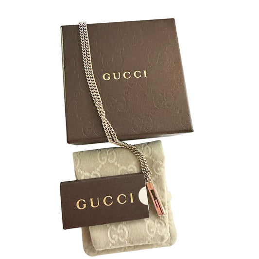 Gucci G Bar Logo Necklace w Box, Dust Bag and Documents