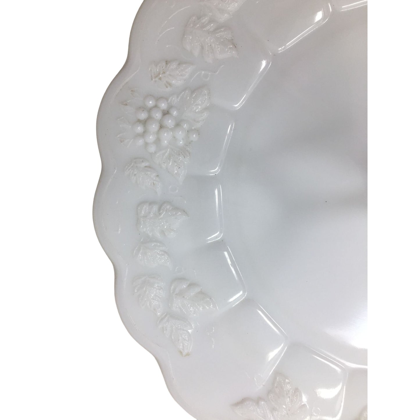 Vintage White/Silver Westmoreland Milk Glass Grape Patterned Handled Serving Platter/Tray