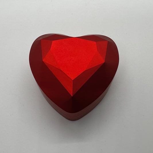 Red Heart LED Ring Box - Hard Metallic Red Exterior with Black Velvet interior - Blue Tint LED Light