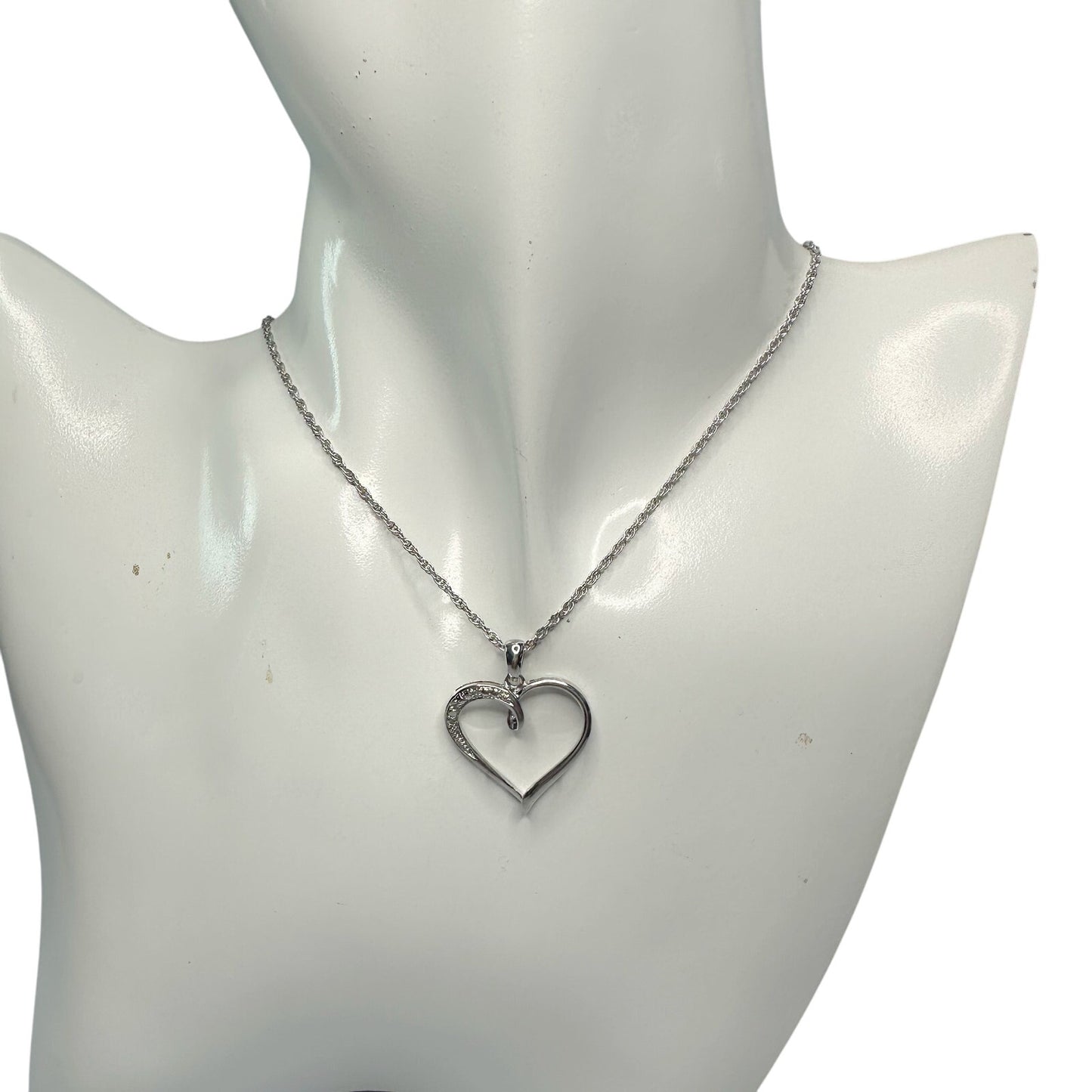 Heart Pendant with Diamond Accent - Rhodium Plated with 15" chain