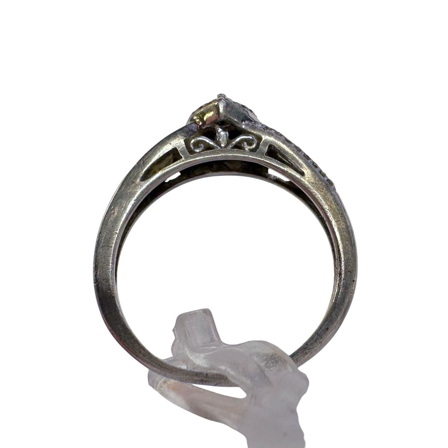 Pretty Sterling Silver Heart Ring with White Gemstones Size 8
