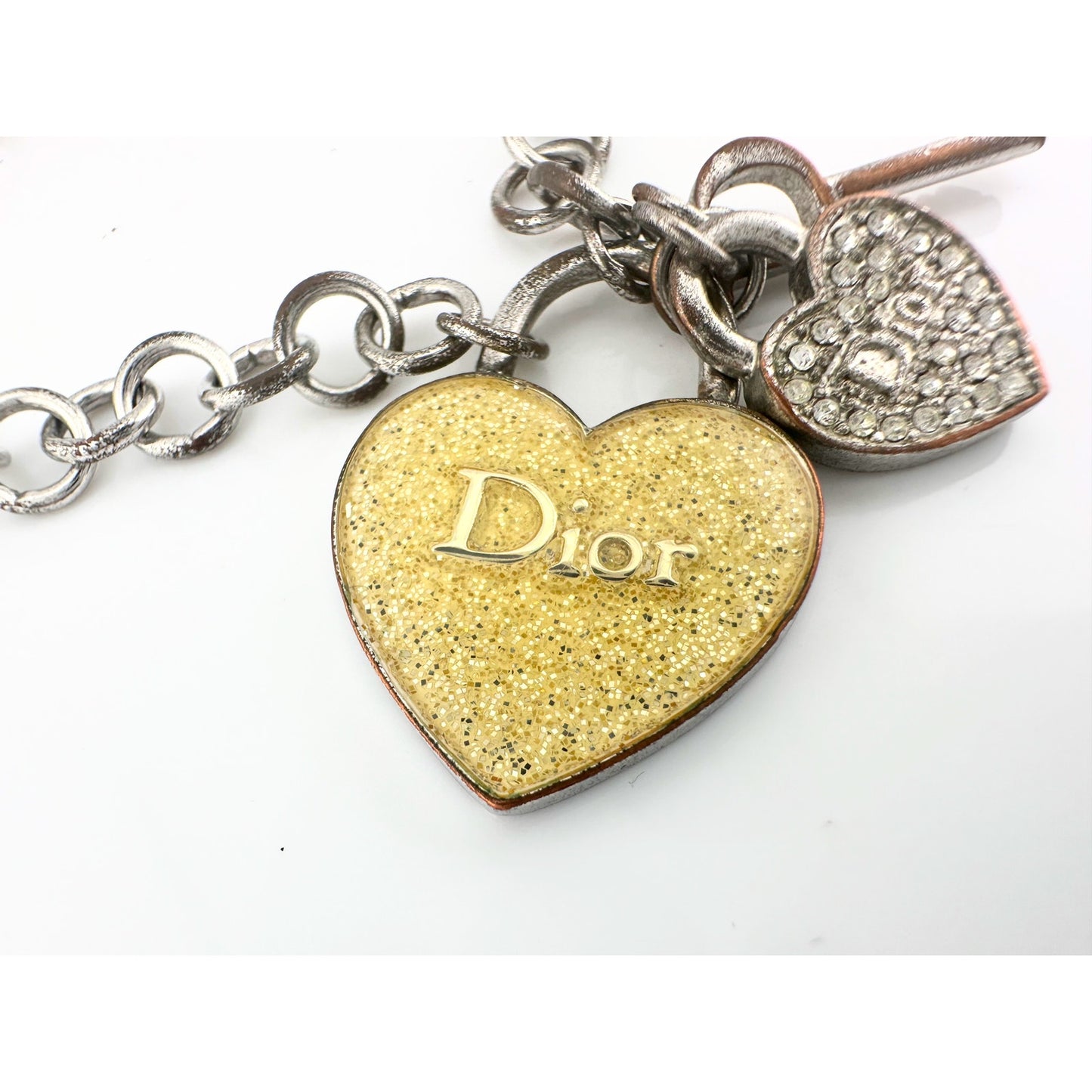 Christian Dior Silver Hear and Key Charm Bracelet with Dust Bag, Box & Documents