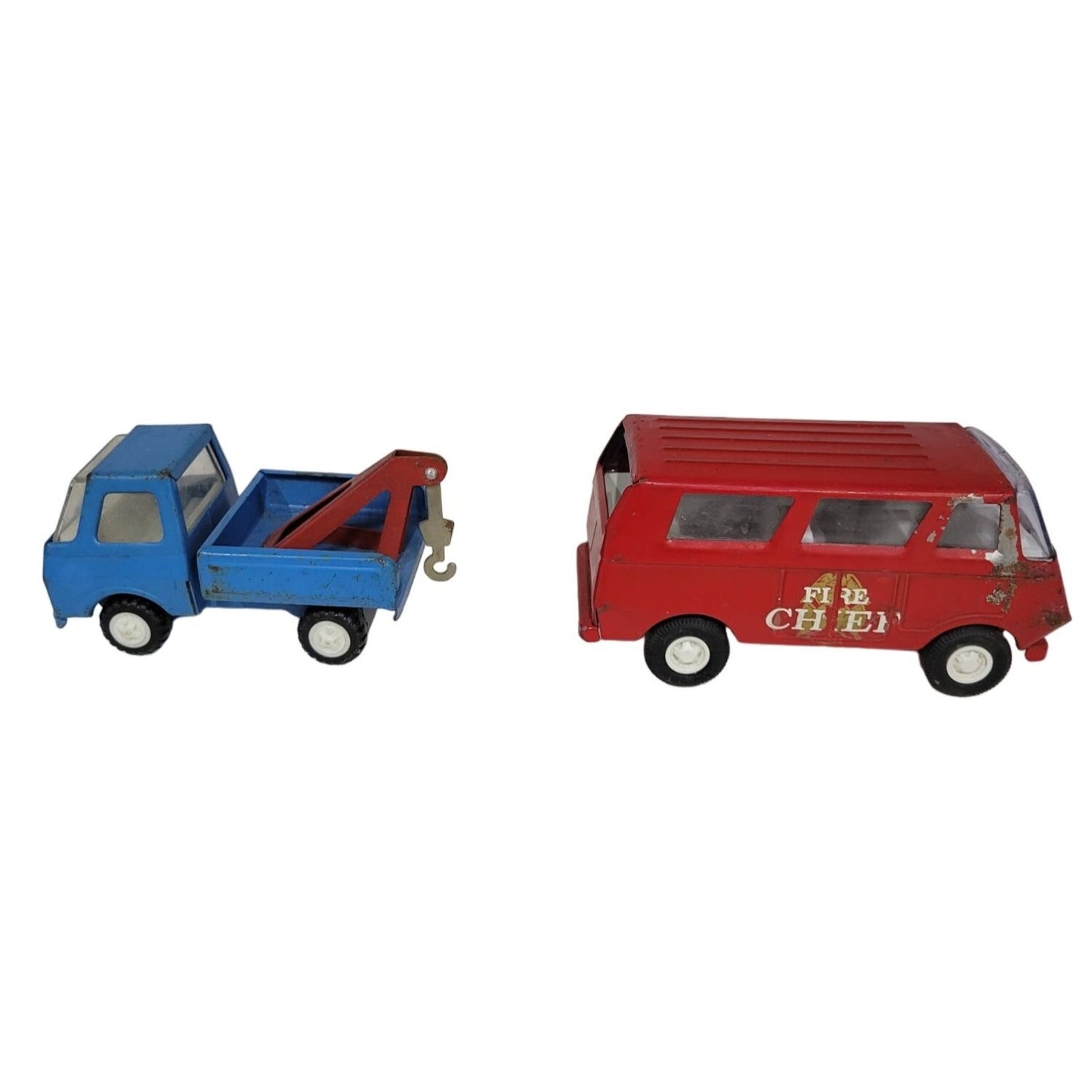 Vintage Tonka Red Fire Chief Van & Blue Tow Truck