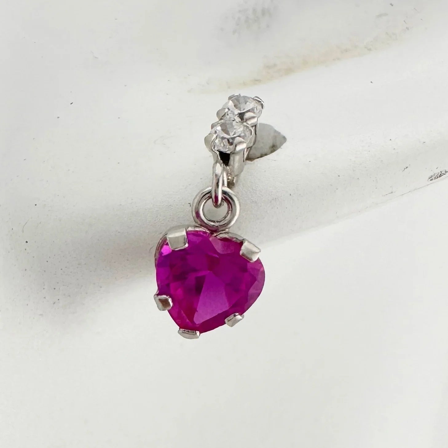 10kt White Gold Pink Sapphire Heart Dangle Earrings - Unbranded - Earrings - A+ Stuff