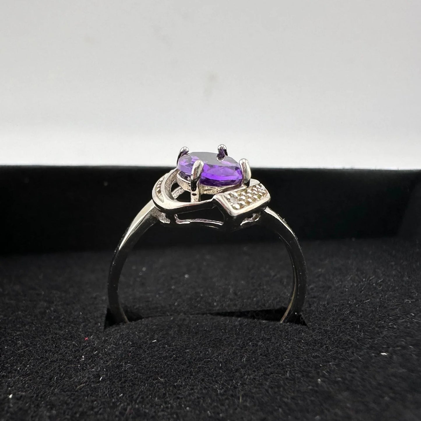 1.11 Carat Amethyst Ring with Diamond Accent - Sterling Silver - Size 7.5 - A+ Stuff