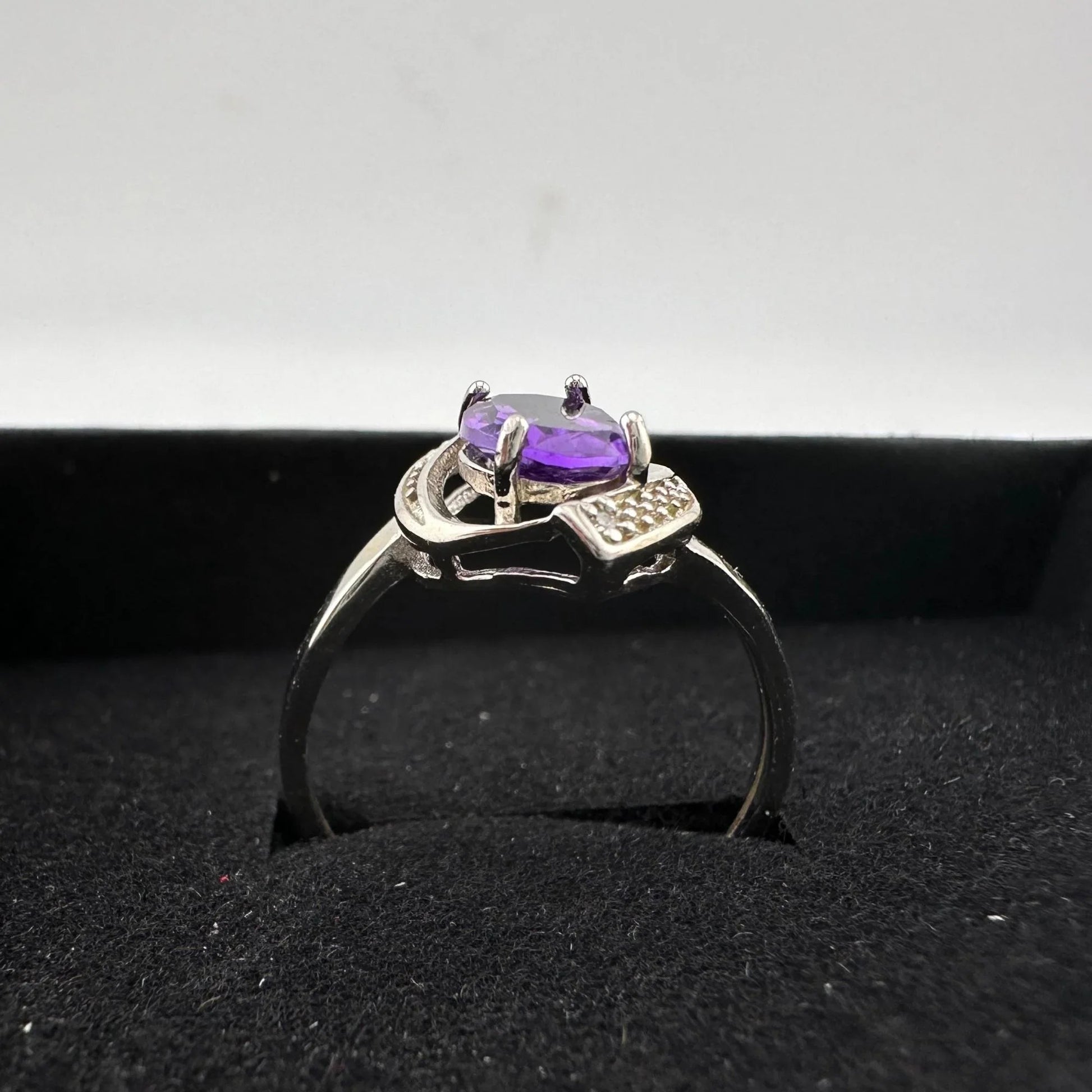 1.11 Carat Amethyst Ring with Diamond Accent - Sterling Silver - Size 7.5 - A+ Stuff