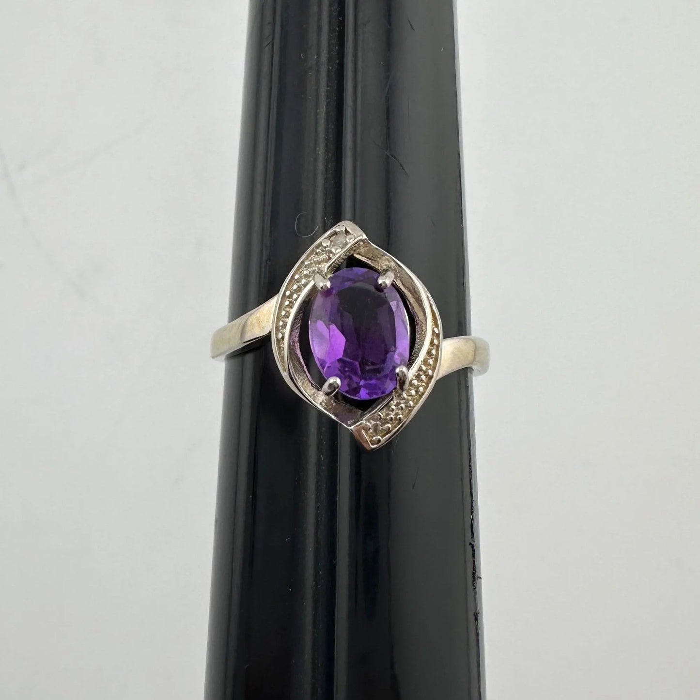 1.11 Carat Amethyst Ring with Diamond Accent - Sterling Silver - Size 7.5 - A+ Stuff