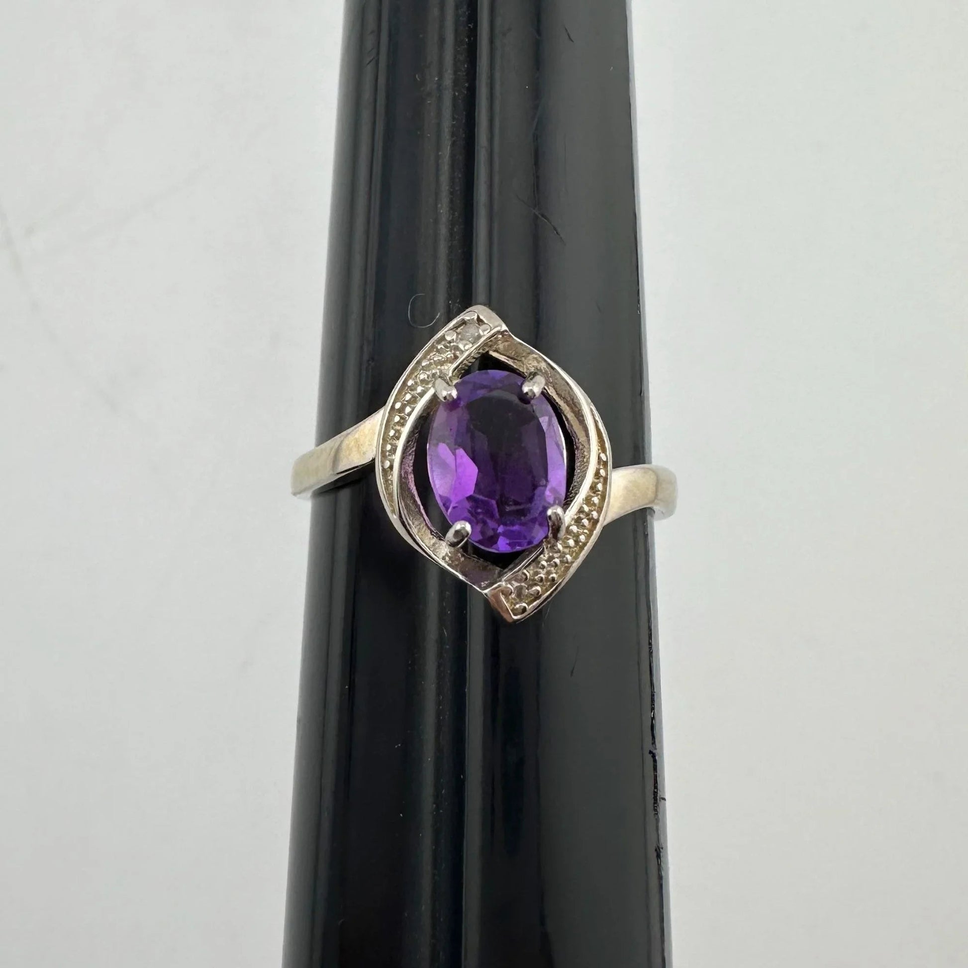 1.11 Carat Amethyst Ring with Diamond Accent - Sterling Silver - Size 7.5 - A+ Stuff
