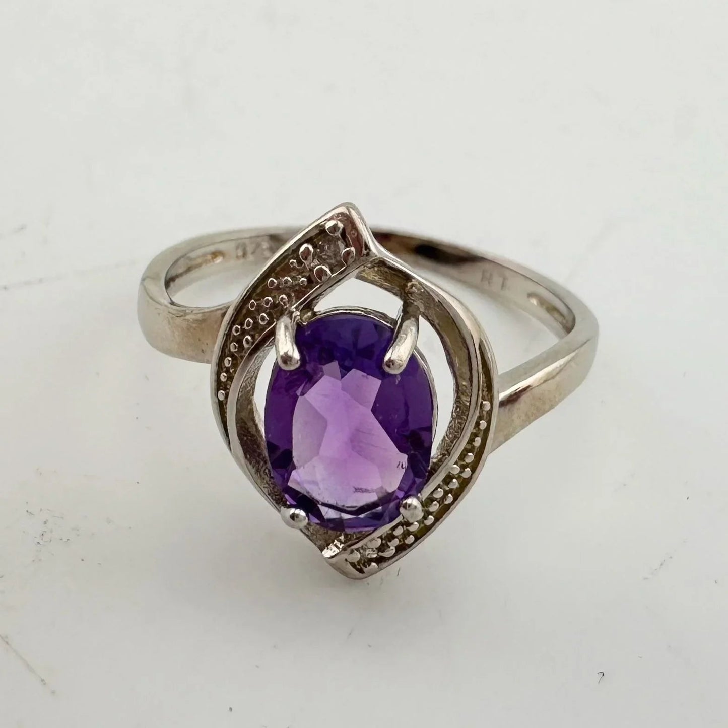 1.11 Carat Amethyst Ring with Diamond Accent - Sterling Silver - Size 7.5 - A+ Stuff