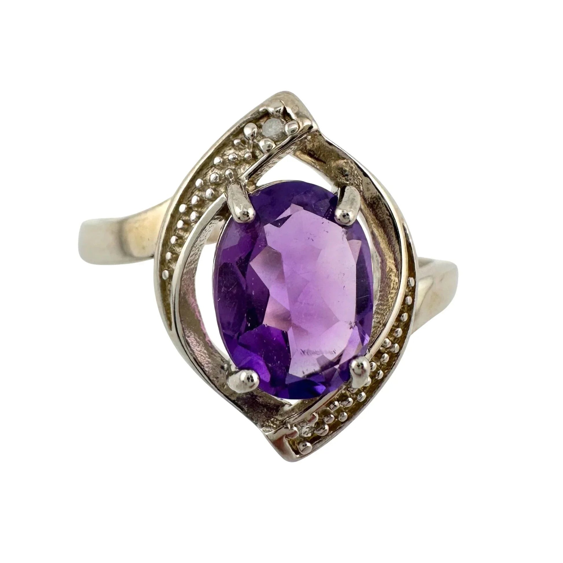 1.11 Carat Amethyst Ring with Diamond Accent - Sterling Silver - Size 7.5 - A+ Stuff