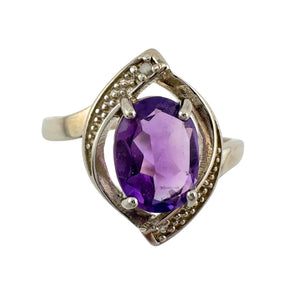1.11 Carat Amethyst Ring with Diamond Accent - Sterling Silver - Size 7.5