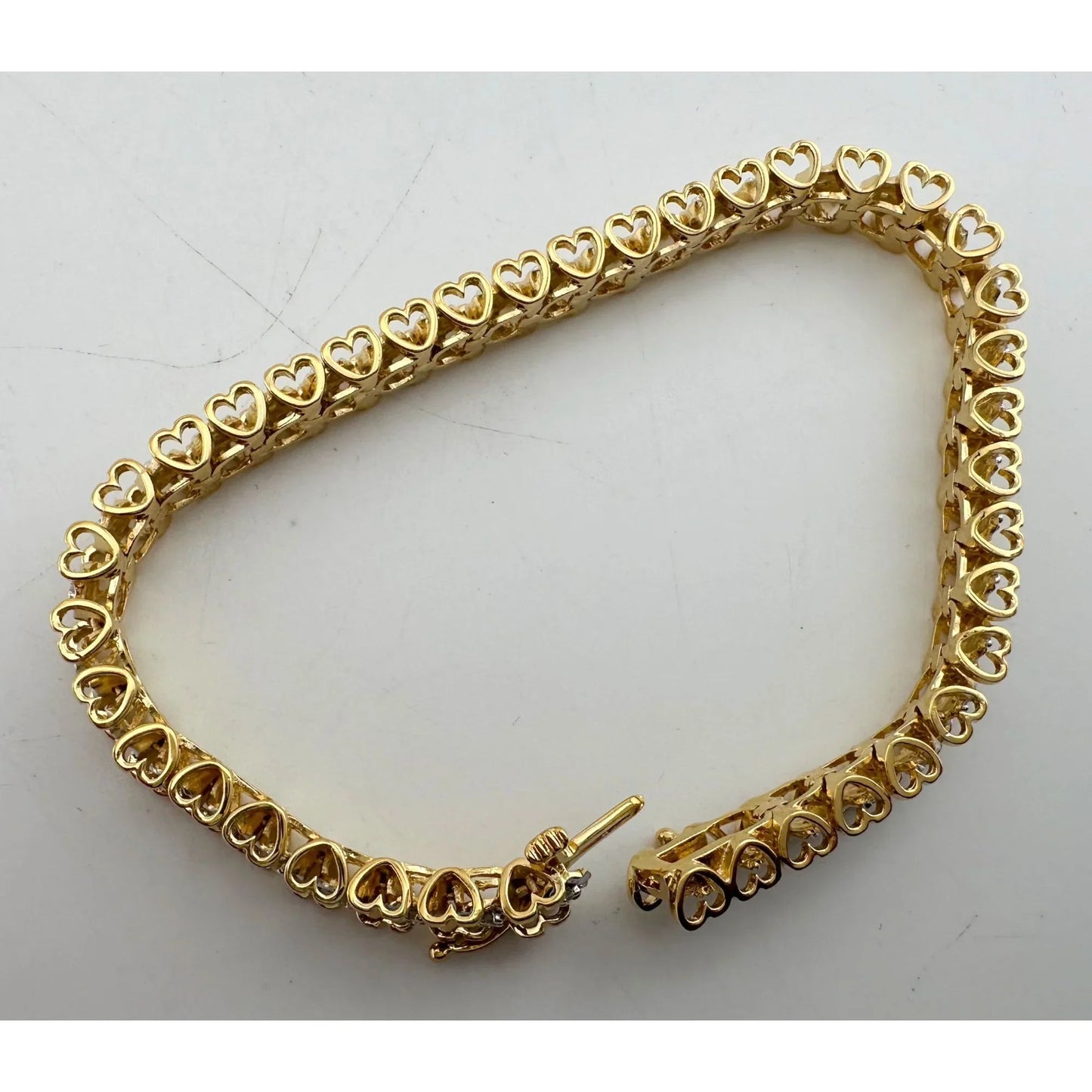 1/2 Carat Diamond Bracelet w Heart Pattern on Side 14kt Gold Overlay Sterling - A+ Stuff