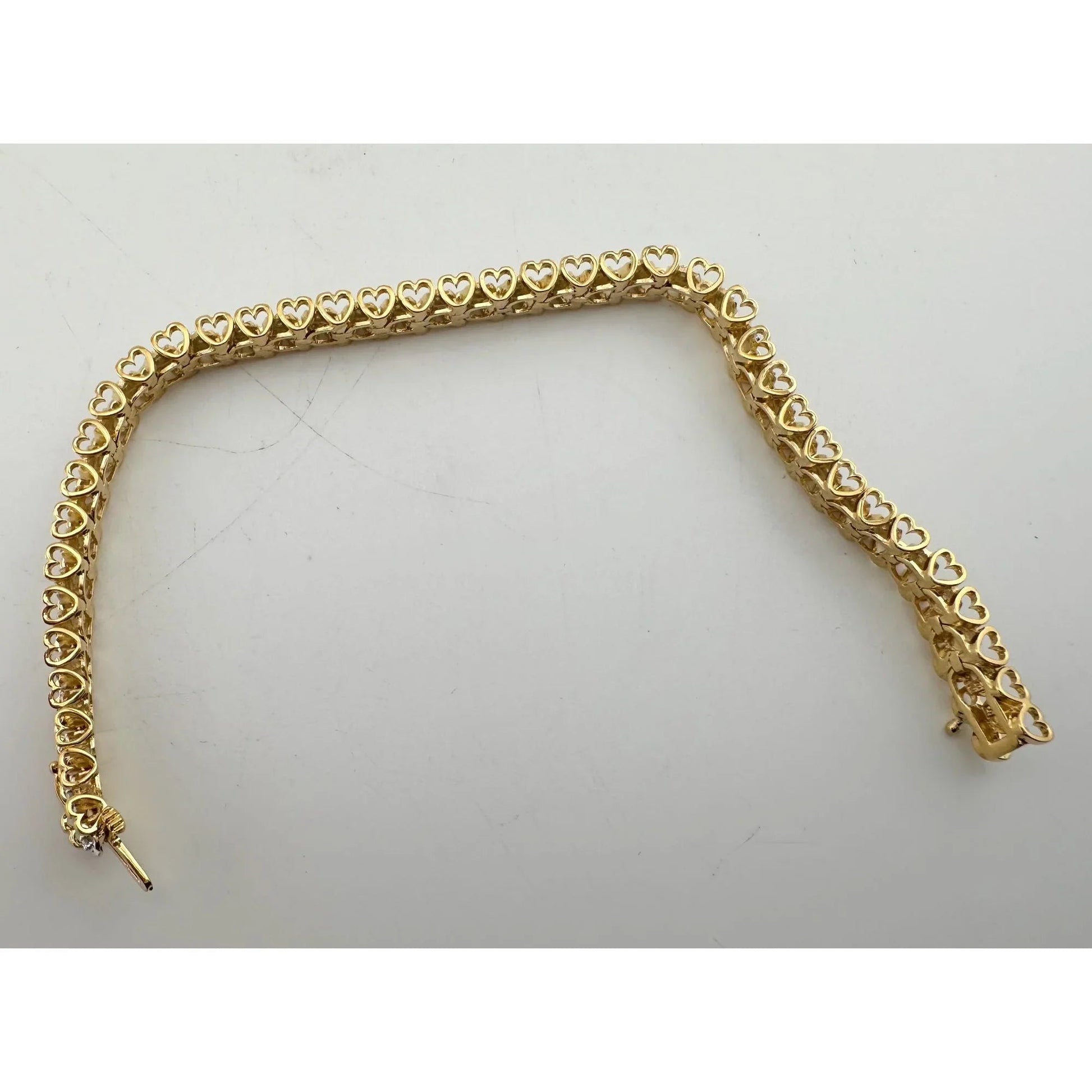 1/2 Carat Diamond Bracelet w Heart Pattern on Side 14kt Gold Overlay Sterling - A+ Stuff