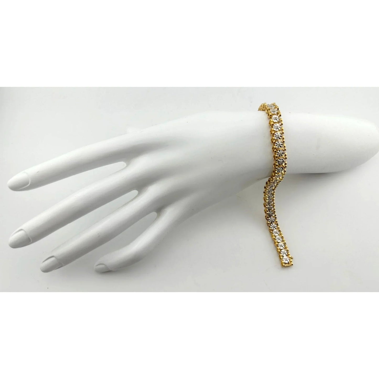 1/2 Carat Diamond Bracelet w Heart Pattern on Side 14kt Gold Overlay Sterling - A+ Stuff