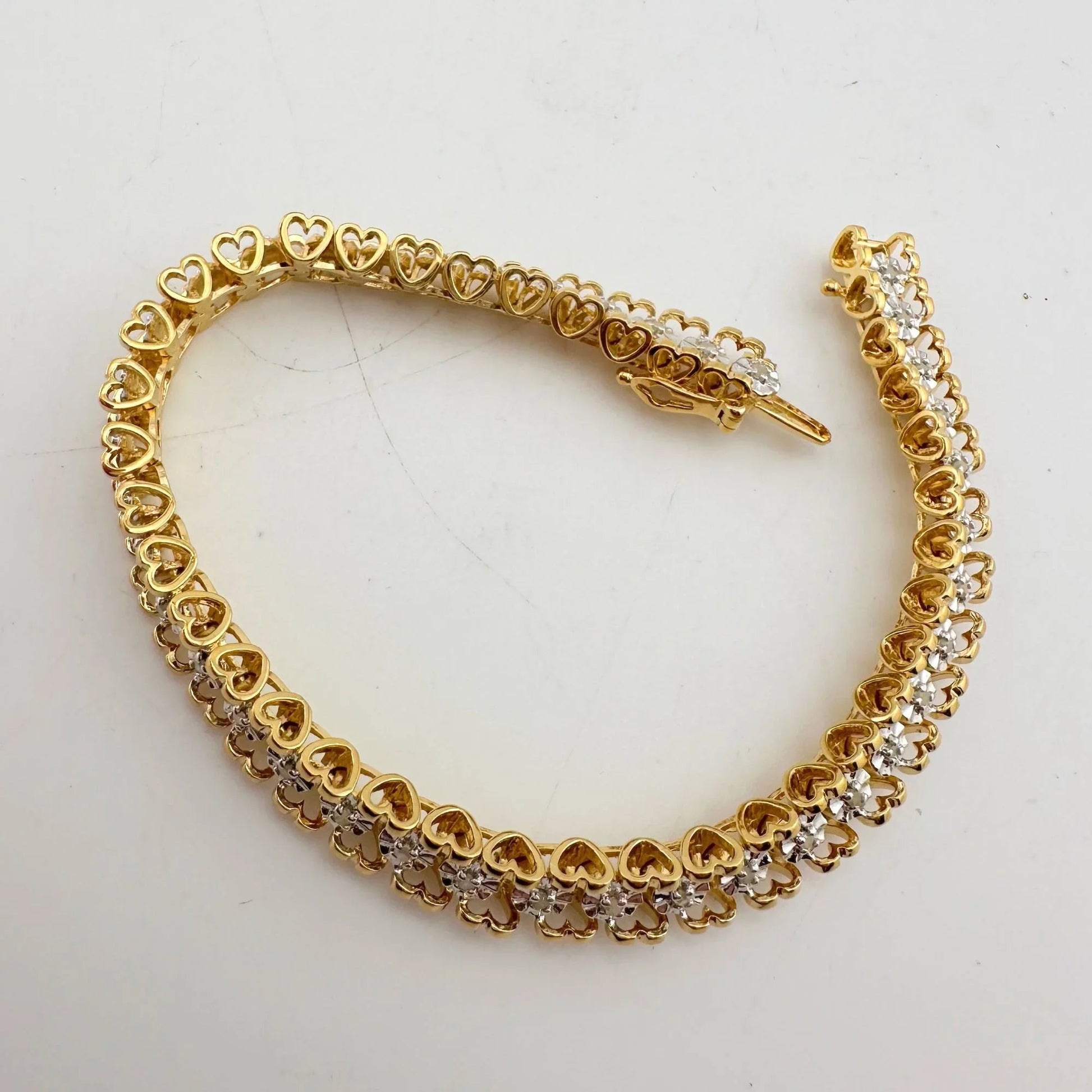1/2 Carat Diamond Bracelet w Heart Pattern on Side 14kt Gold Overlay Sterling - A+ Stuff