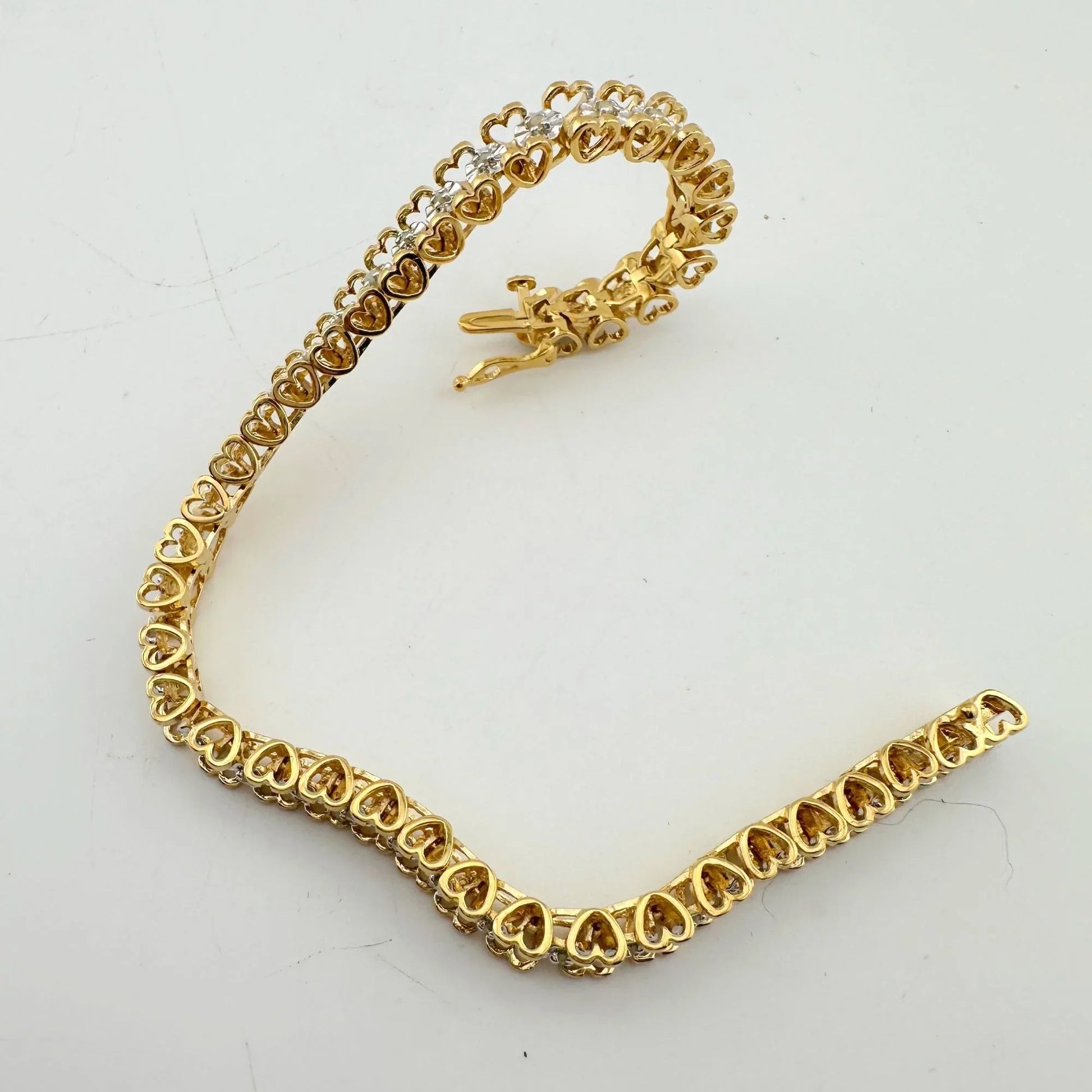 1/2 Carat Diamond Bracelet w Heart Pattern on Side 14kt Gold Overlay Sterling - A+ Stuff