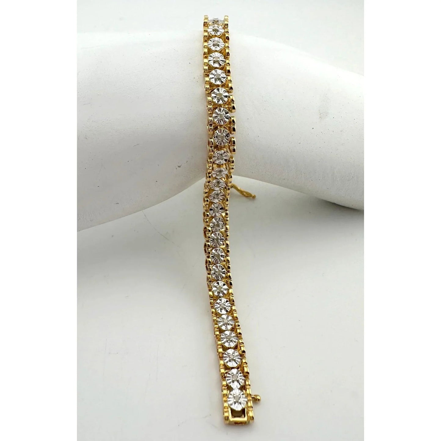 1/2 Carat Diamond Bracelet w Heart Pattern on Side 14kt Gold Overlay Sterling - A+ Stuff