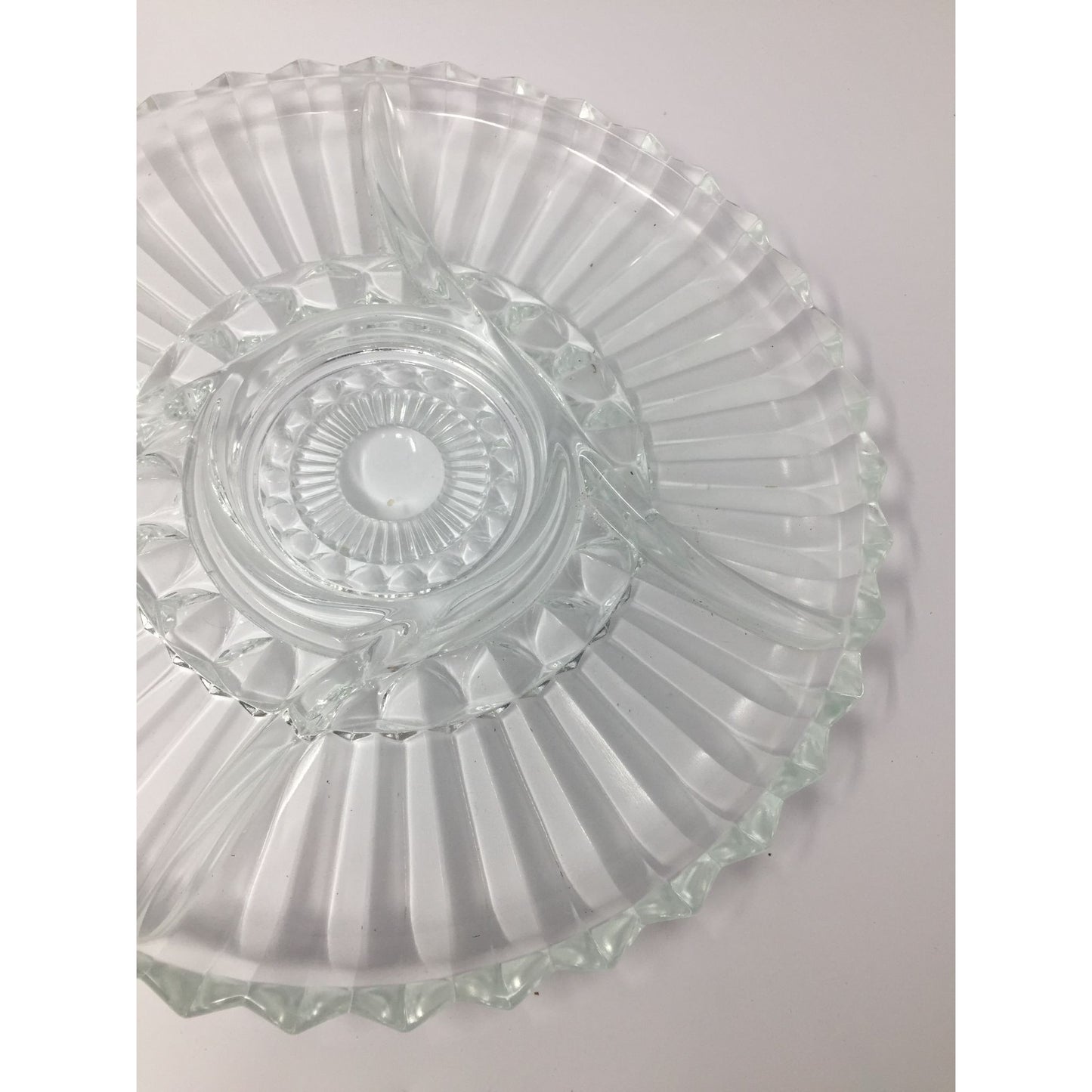 Vintage Clear Glass Divided Ribbed Serving Vegetable/Relish Tray Platter