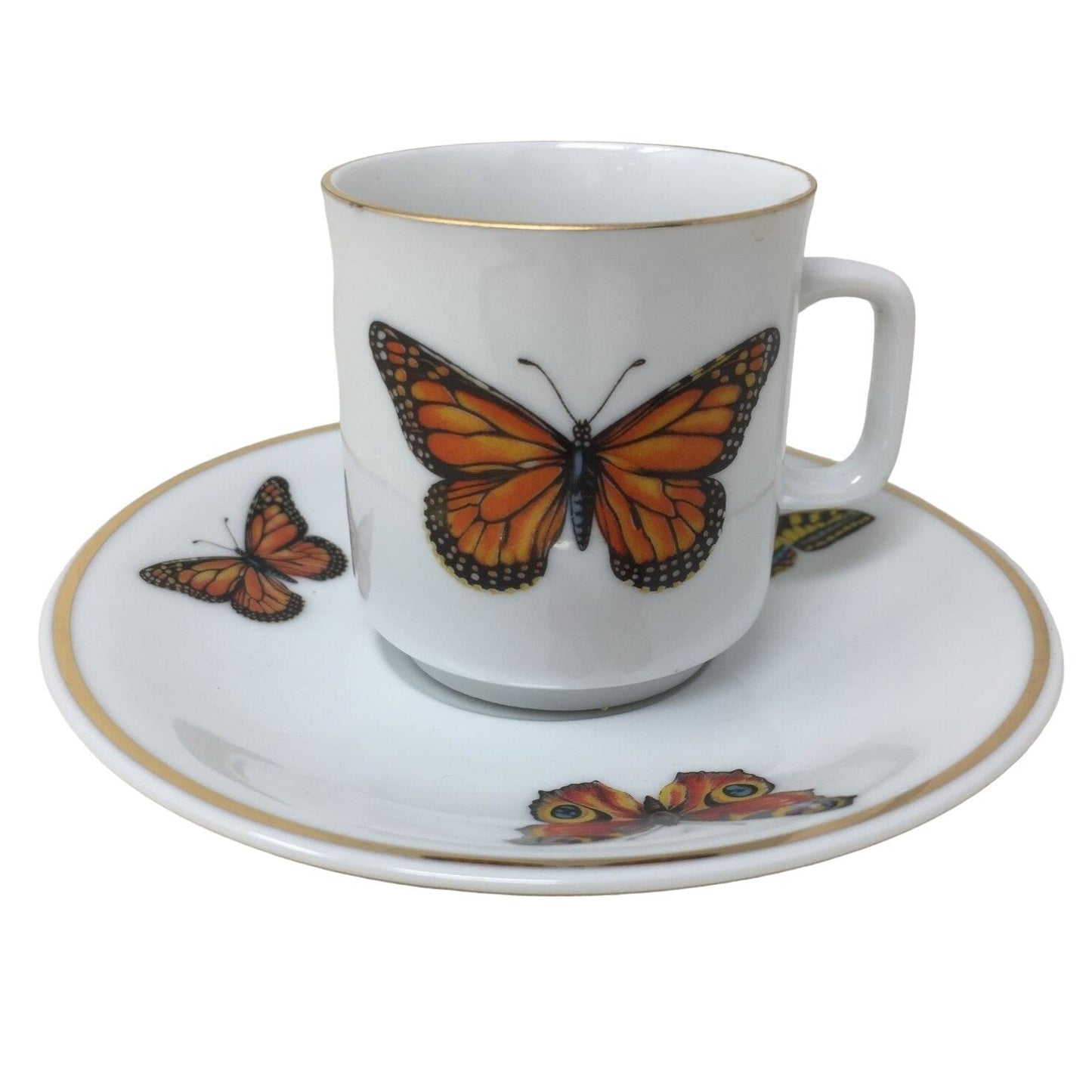 Teacup and Saucer Set with Butterflies Printed on Both