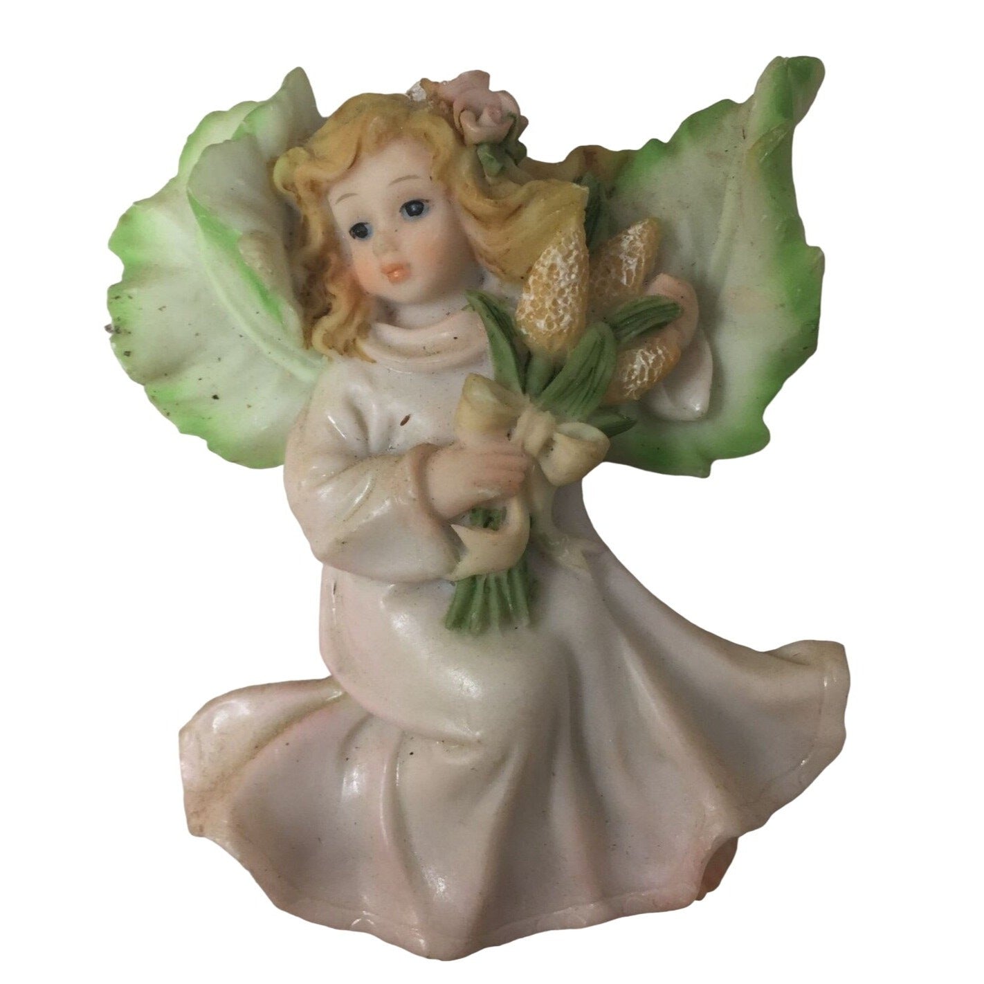 Set of 3 Magnets- Blonde Haired, Blue Eyed Angels Wearing Dresses holding Flower bouquet