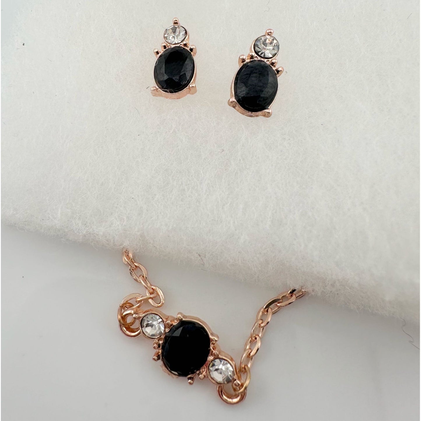 Pretty Oval Sapphire and Crystal Necklace & Earrings Set with Rose Gold Overlay