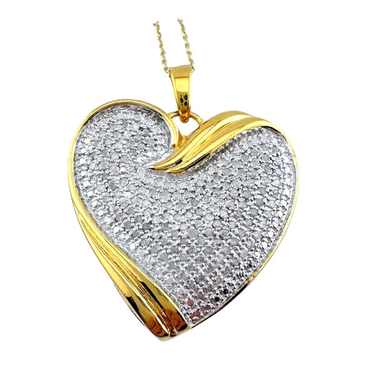 Bold and Beautiful 1 ct "Whole Heart" Diamond Necklace  - 14kt Gold Overlay Sterling