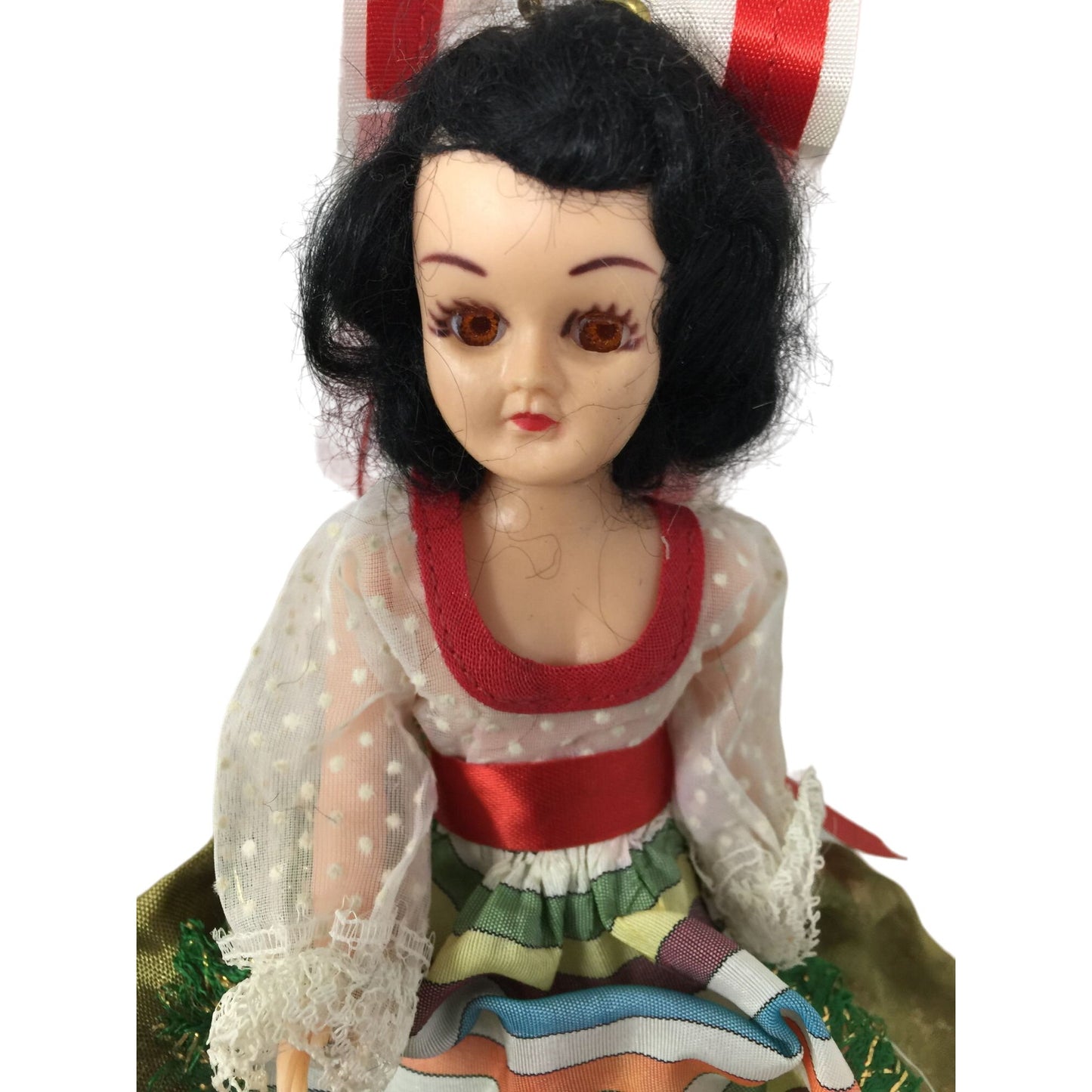 Vintage 1960s Storybook International Collectible Cultural Doll with Black Hair, Wearing Dress