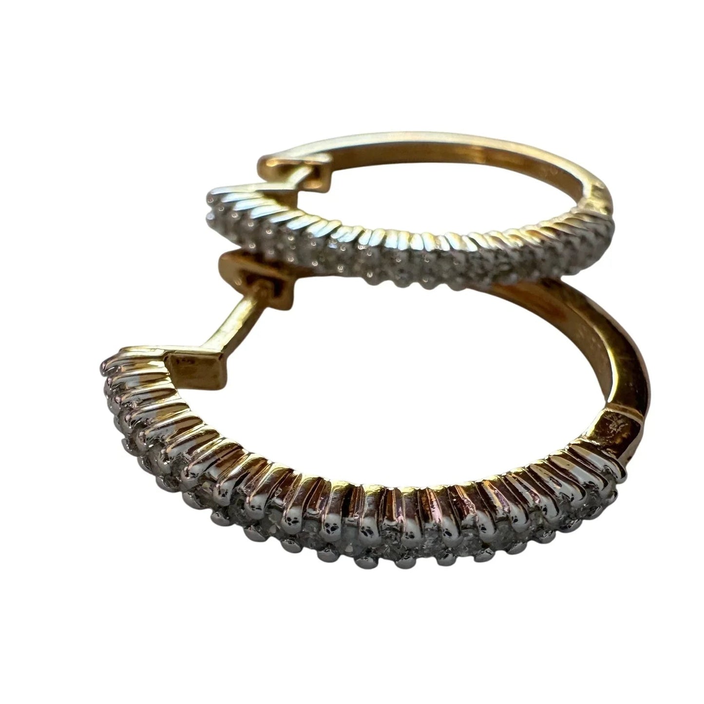 1/3 Carat Natural Diamond Hoop Earrings - Sterling Silver with Gold Overlay - Unbranded - Earrings - A+ Stuff