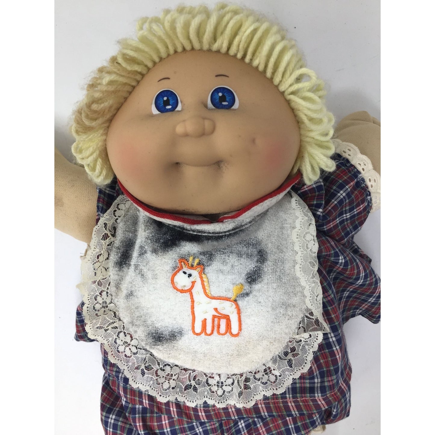 Vintage Blonde Haired Cabbage Patch Kids Doll Wearing Plaid Outfit